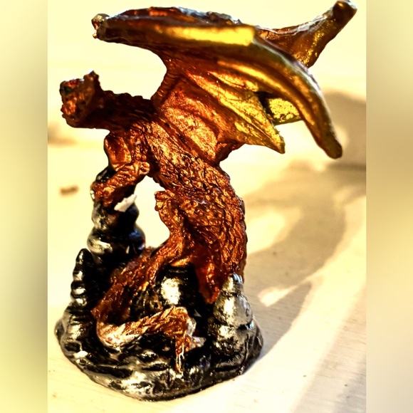 Metallic Colorful Rune Elemental Dragons On Rocks Miniature Figurines Set Of 4 - Picture 4 of 10